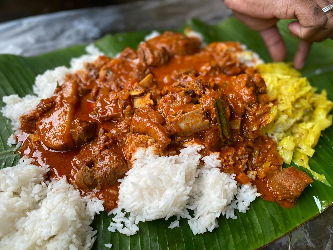 Heritage Padang spread on banana leaves